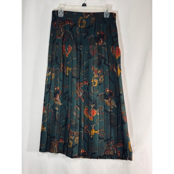 Campus Casuals of California Dresses & Skirts - Campus Casuals of California Vintage Pleated Midi Skirt Teal Geometric Abstract